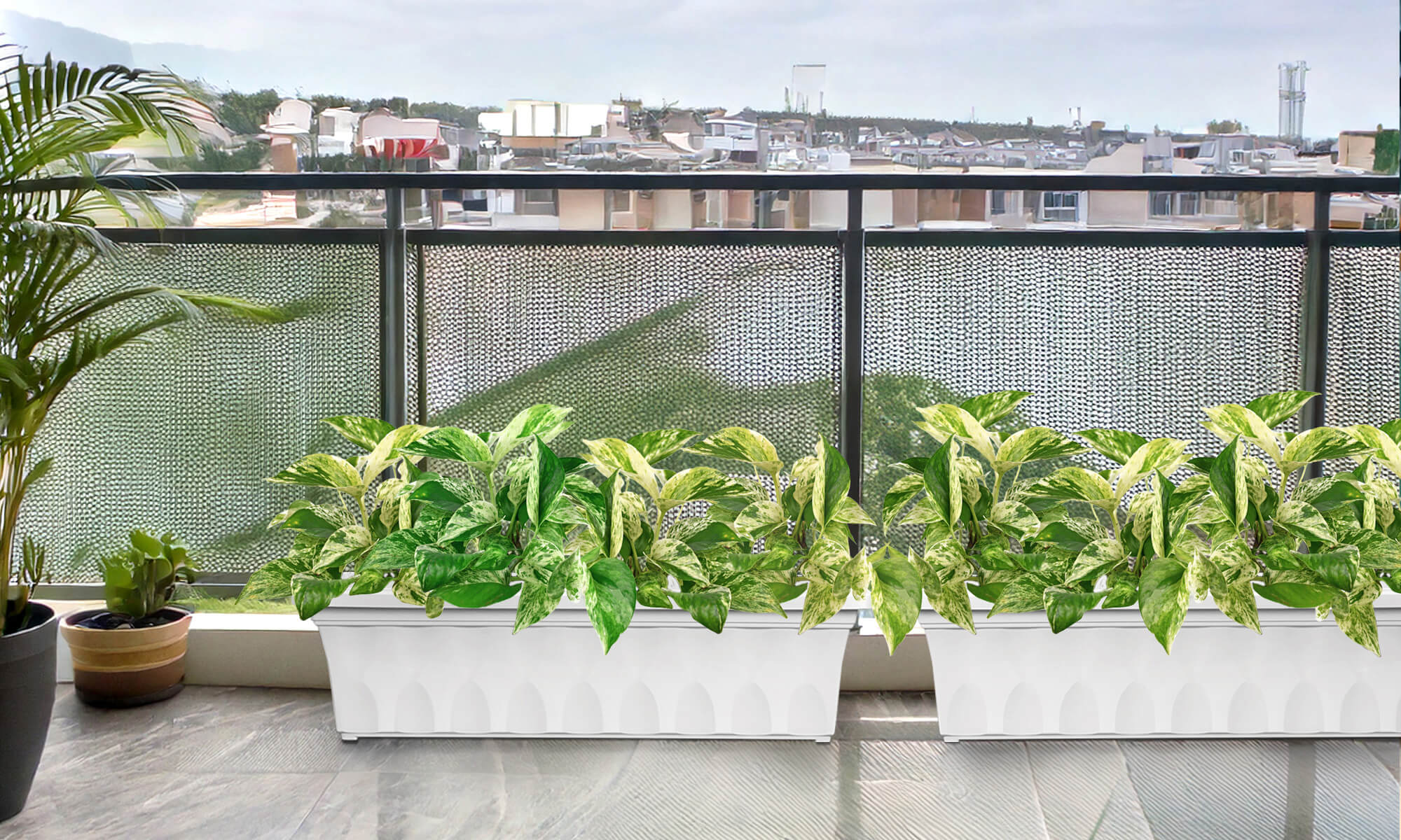Baba large size white planter box in balcony