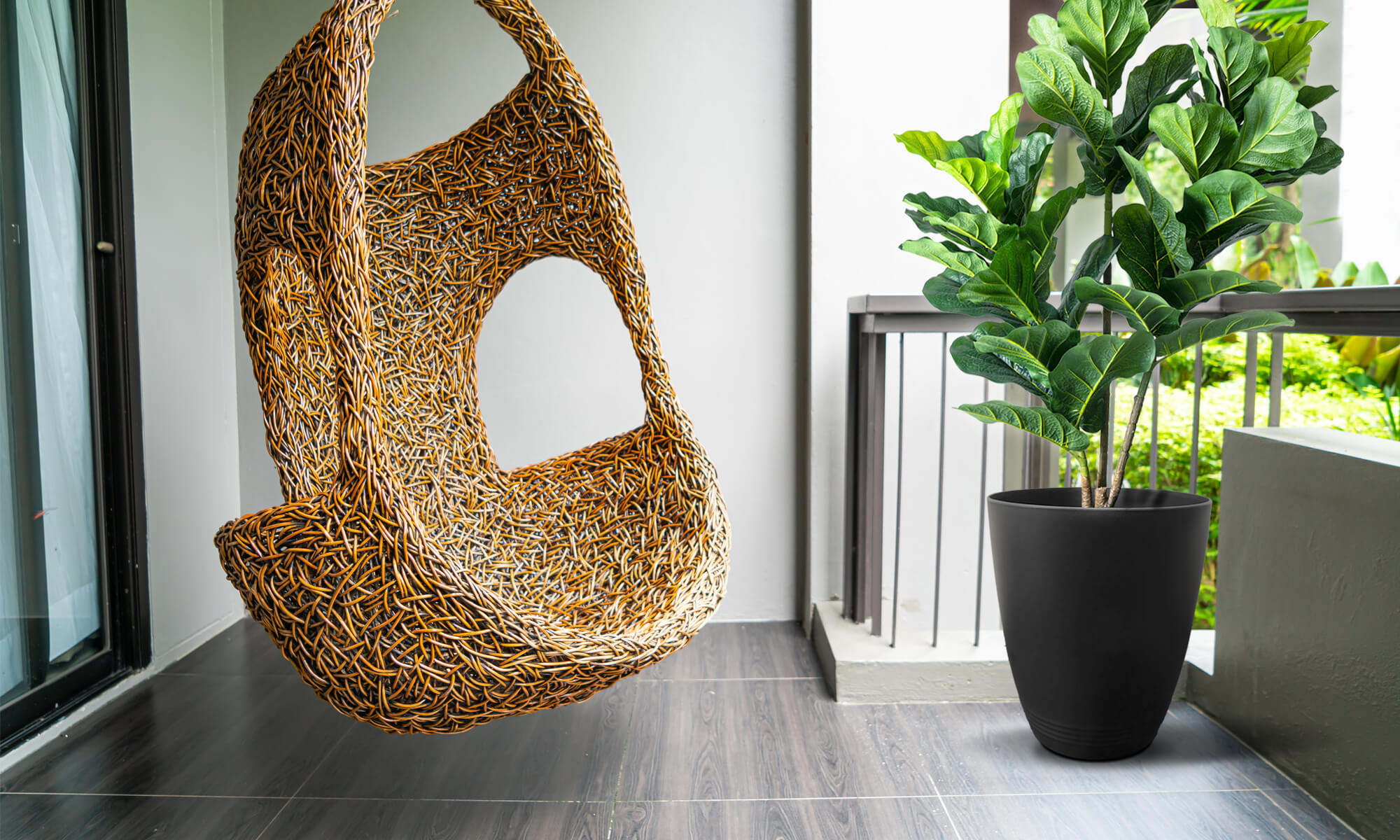 BABA ZEN GREY COLOUR FLOWER POT IN BALCONY DECORATION