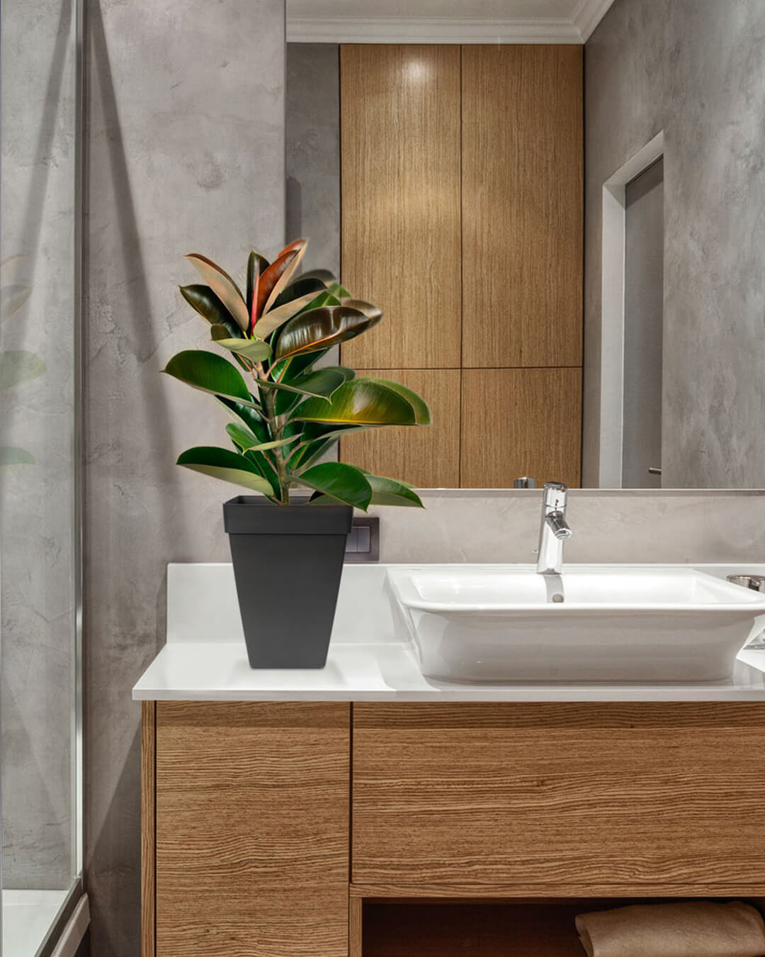 BABA ZEN GREY COLOUR TABLE TOP SQUARE FLOWER POT IN BATHROOM-1