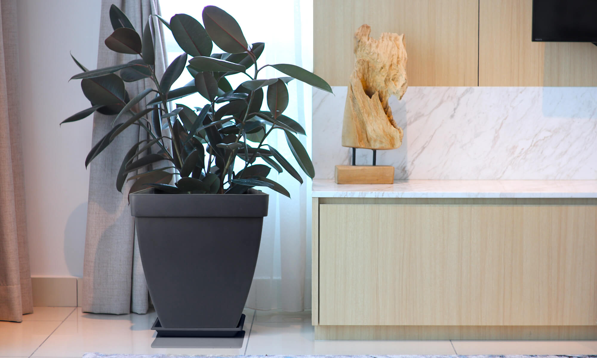 BABA ZEN GREY COLOUR FLOWER POT IN LIVING ROOM DECORATION