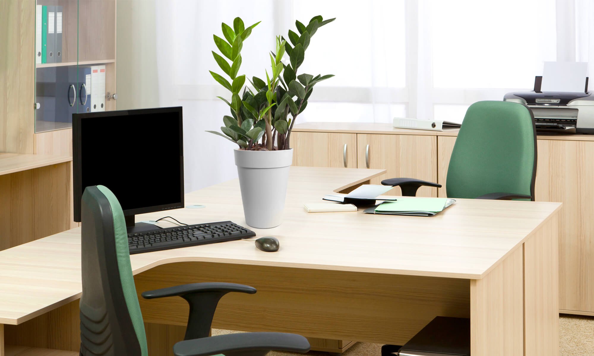 BABA WHITE COLOUR TABLE TOP FLOWER POT IN OFFICE